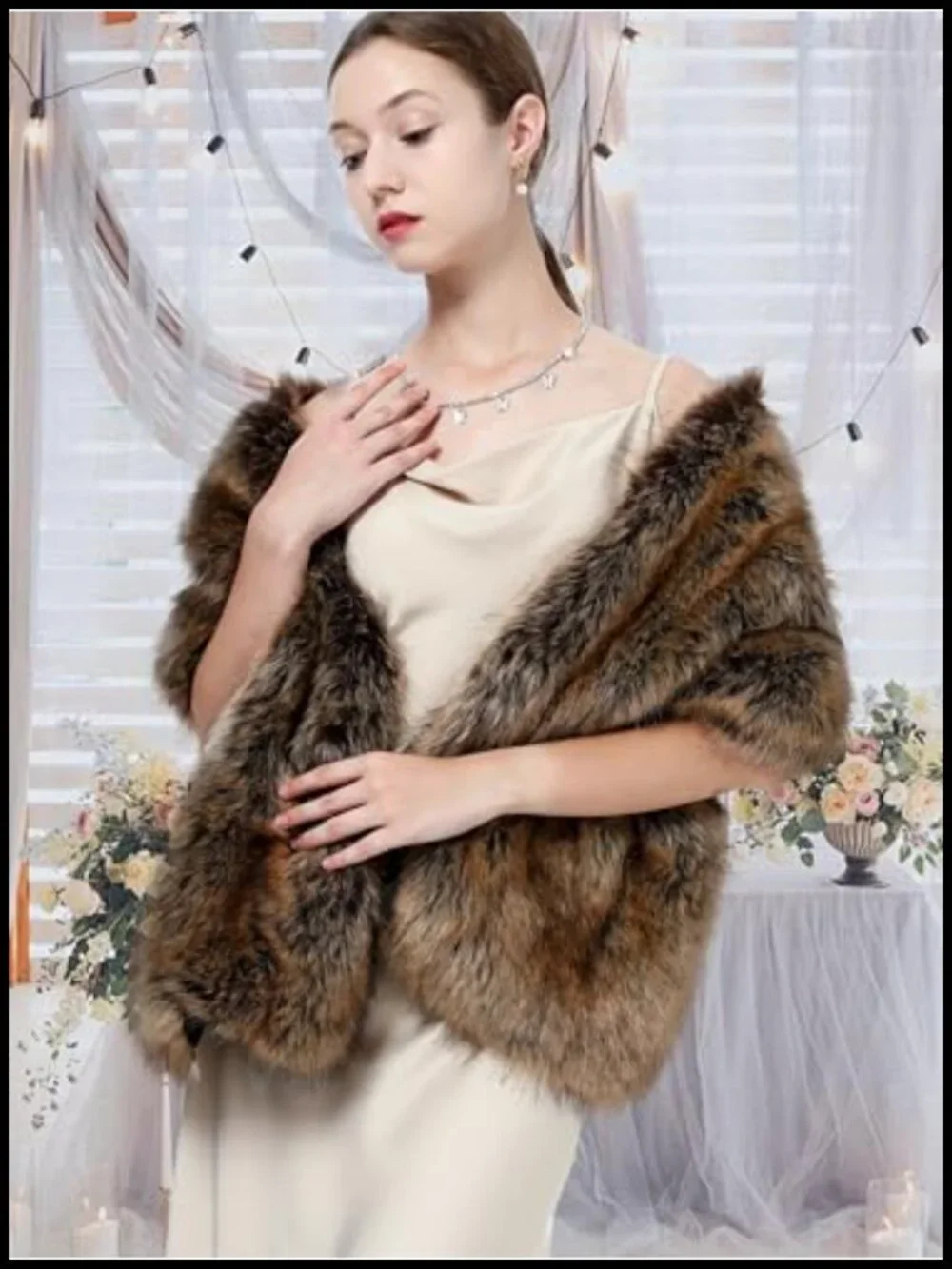 Faux Fur Shawl Cape Wrap Wedding Party Stole Winter Bridal Long Scarf